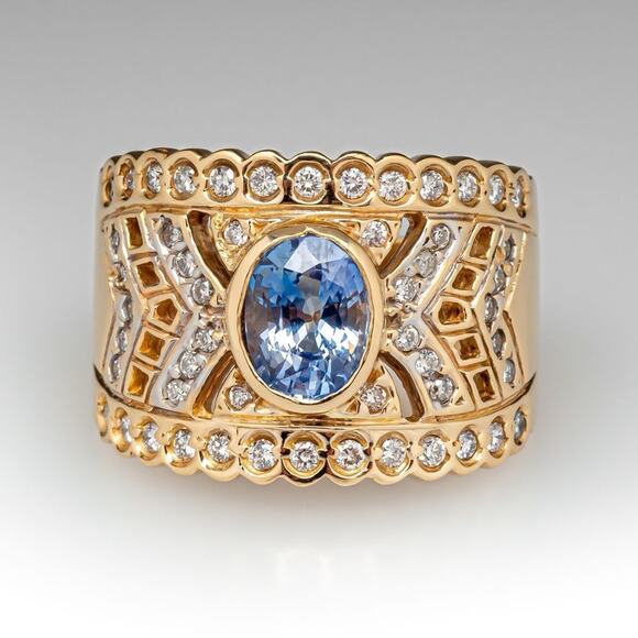 Illegible Jewelry - Vintage Natural sapphire diamond ring 14k